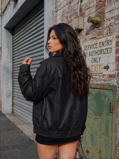 Snugsy™ Oversized Faux Leather Jacket