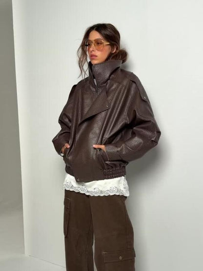 Snugsy™ Collar Faux Leather Jacket