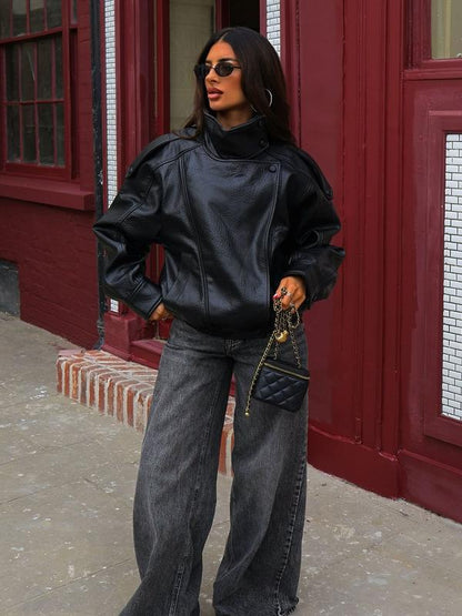 Snugsy™ Collar Faux Leather Jacket